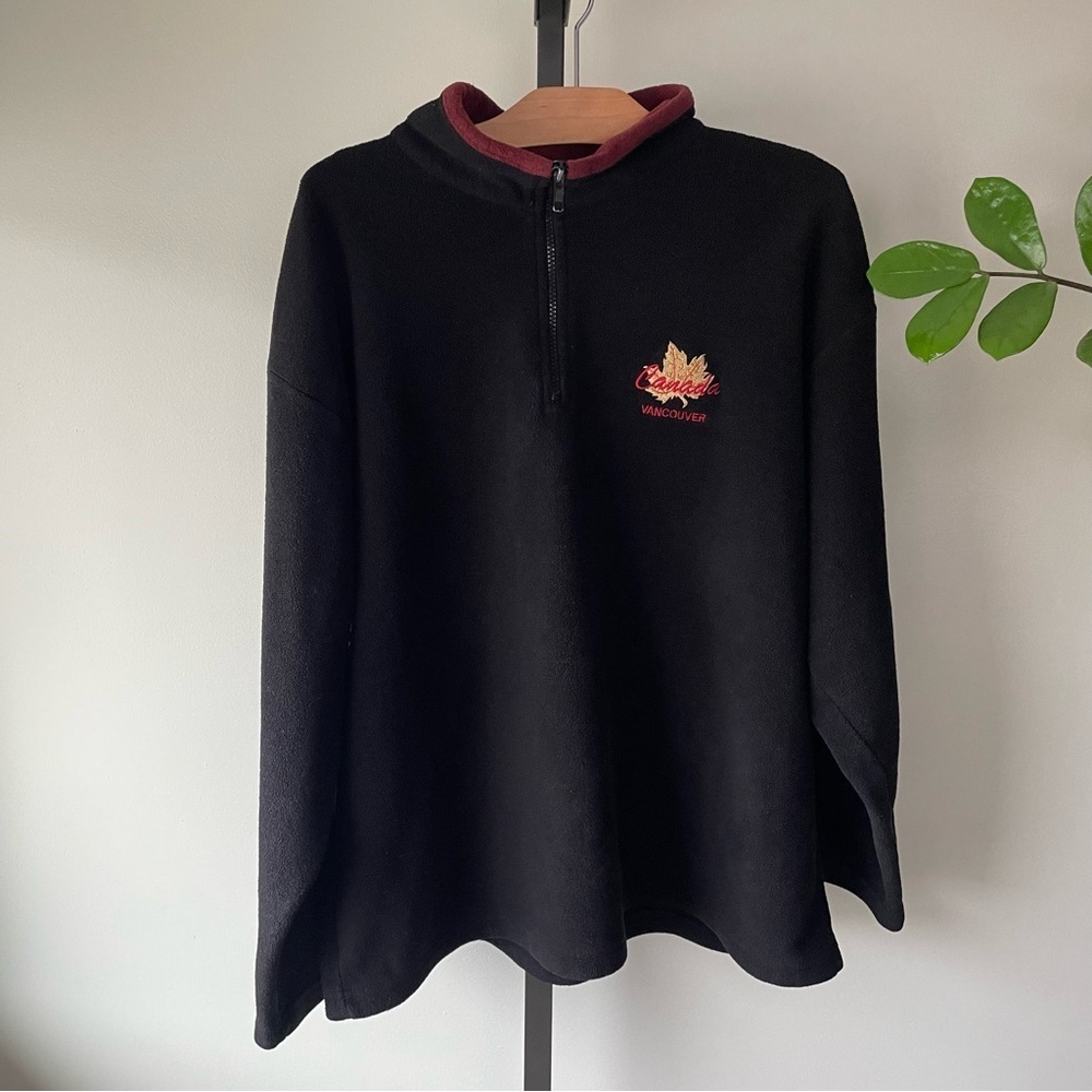 Vintage Vancouver Canada Fleece Quarter Zip Unisex Pullover Sweater XL - Picture 2 of 7